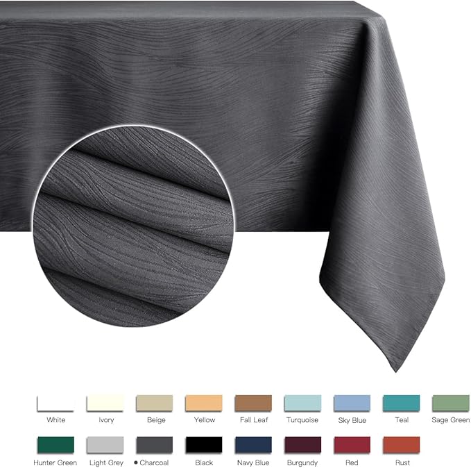 maxmill Jacquard Table Cloth Waving Pattern Water Resistant Wrinkle Resistance Heavy Weight Soft Tablecloth for Kitchen Dinning Tabletop Decoration Oblong 60 x 140 Inch Charcoal