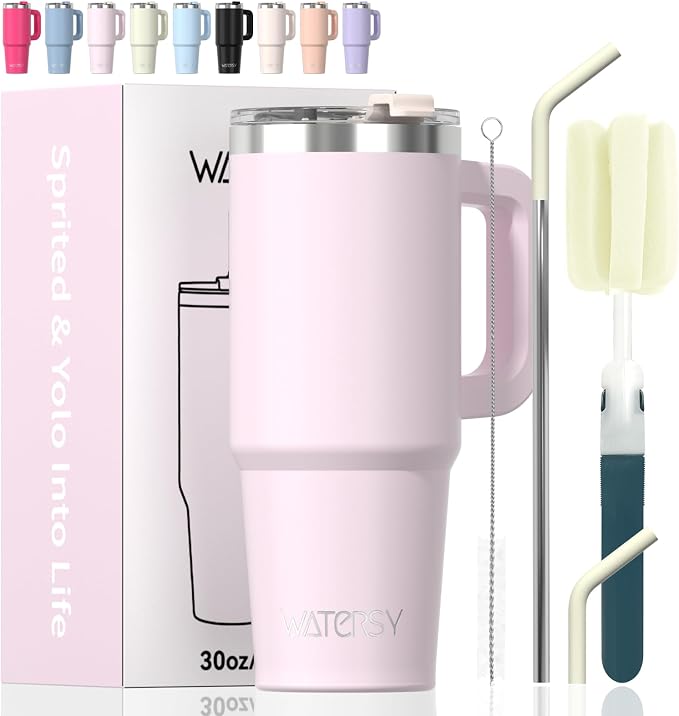 30 oz Tumbler with Handle, Tumbler with Lid and Straw, Double Wall Insulated by Watersy