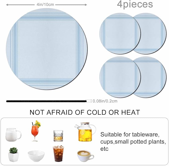 Light Blue Grid Coasters Set of 4 Absorbent Coasters - Image 3