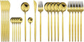 JASHII Stainless Steel Titanium Plated Golden Flatware Set 24 Piece, Flatware by JASHII