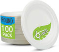 Small Paper Dessert Plates 6 Inch Disposable Biodegradable Compostable Appetizer Plates for Party, Dinner, Cake, Snacks (100 Pack, Heavy Duty Eco-Friendly Elegant White)