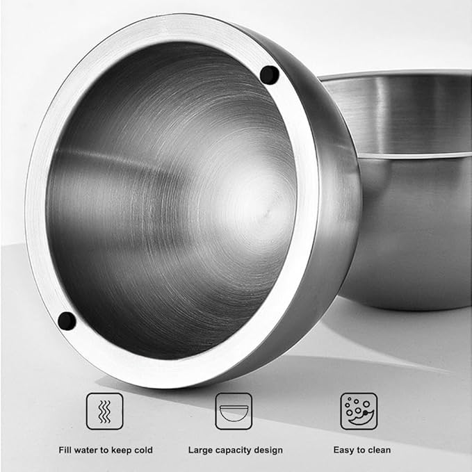 304 Stainless Steel Insulated Salad & Dipping Bowl, Two Hot/Cold Water Inlets to Keep Food Hot or Cold Suitable for Picnics, Salad Making and Dipping (70 oz)