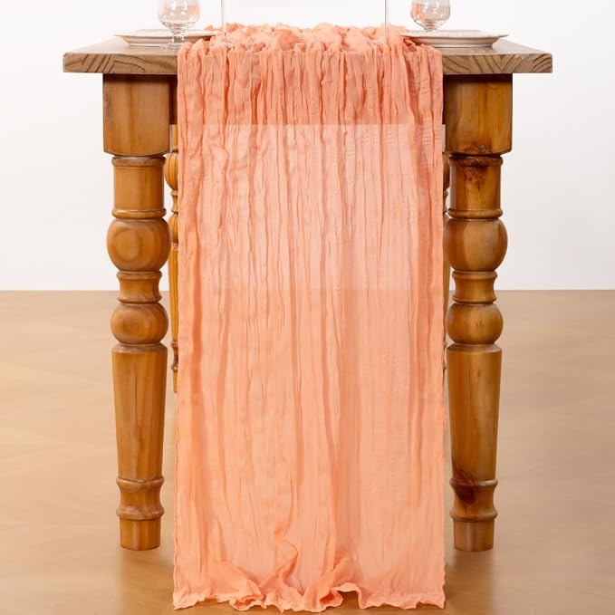 DeZerlor Peach Cheesecloth Table Runner 2 Pack Summer Table Runners Boho Gauze - Image 3