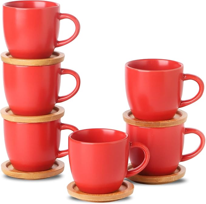 HASENSE Espresso Cups and Saucers Set of 6, 3.5 OZ Demitasse Cups by Hasense