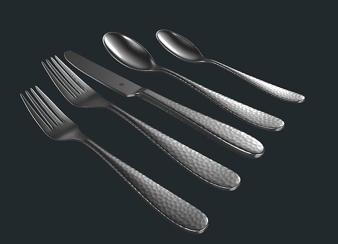 Hammered Silverware Set | Premium 18/10 Stainless Steel Flatware Service for 4 | Heavy-Duty & Dishwasher Safe | Built to Last (20-Piece, Fidenza Hammered)
