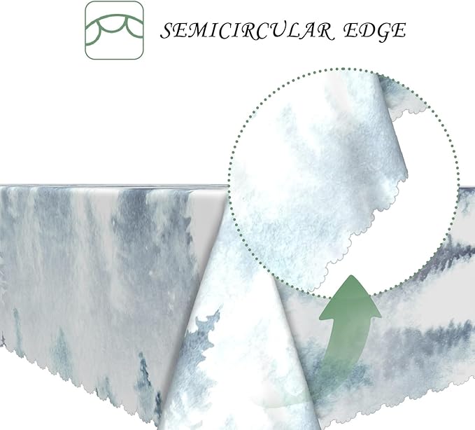 52x70 Inch Nordic Winter Nature Rectangle Tablecloth Misty Foggy Pine Trees Forest Table Cloth Waterproof Stain Resistant Table Cover for Kitchen Dining Picnic BBQ Home Holiday Party