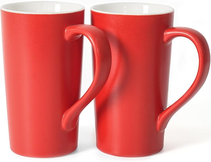 20 oz Ceramic Coffee Mugs Set of 2 Large Tall Red Porcelain Tea Cups by Momugs