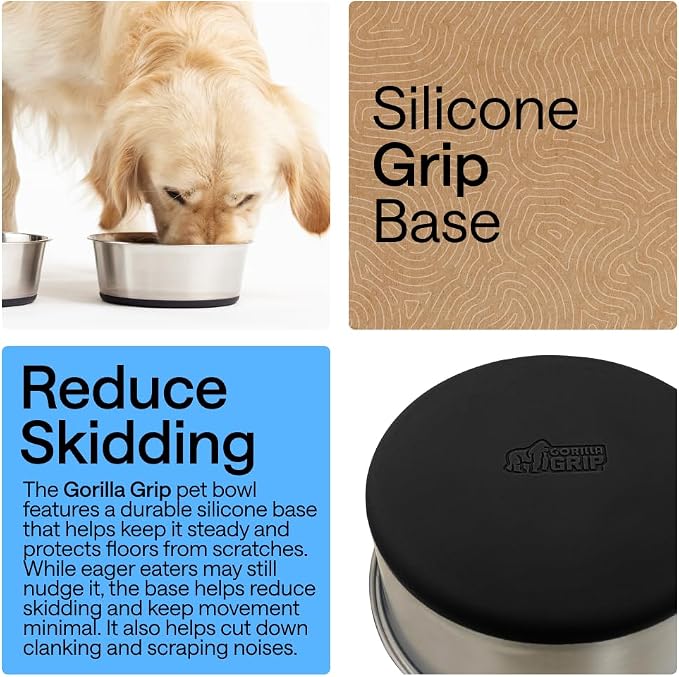 GORILLA GRIP Dog Bowl, Holds 2 Cups, Food Grade 304 Stainless Steel Food and - Image 3