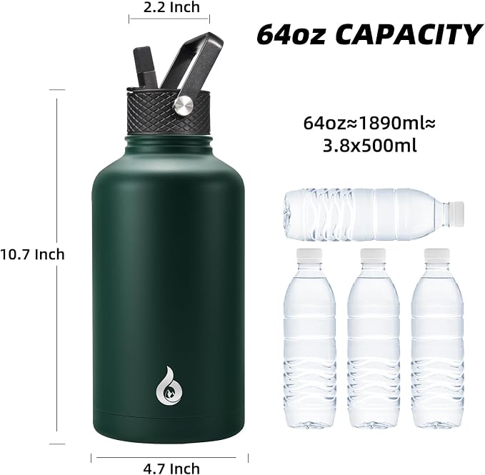 BJPKPK 64oz Insulated Water Bottle, Half Gallon Water Jug - Image 4