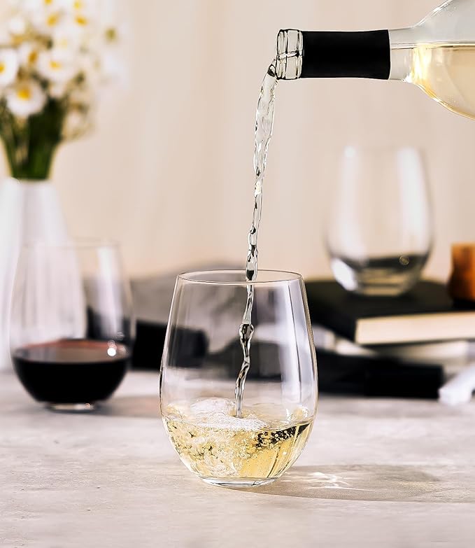 LUNA & MANTHA Stemless Wine Glasses Set of 2, 18oz Crystal Red White Wine Glasses for Daily Use, Hosting, Home Bar, Evening Party, Birthdays, Shower, Housewarming Gift, Clear