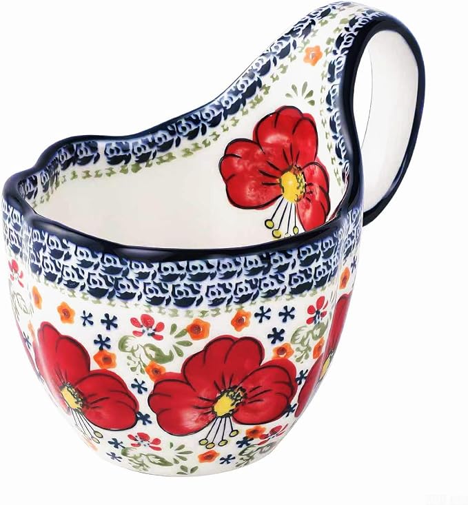ALMA Soup Bowl With Handle, 16oz Handpainted Floral Soup Mug Microwave Safe | by HandmadePotteryForHome