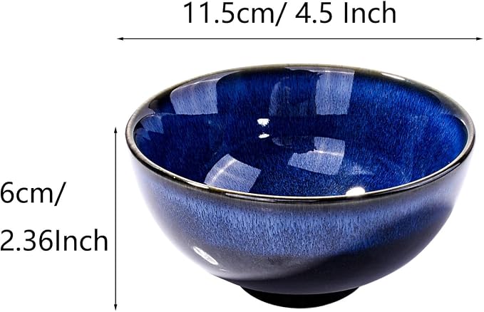 Ceramic Rice Bowl Set of 4, Streaky Blue Reactive Kiln Glaze Porcelain Sauce - Image 6