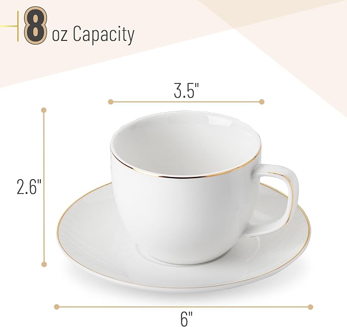 BTaT- Cappuccino Cups with Saucers 8 oz, Dishwasher Safe, Au Lait, Flat White - Image 3