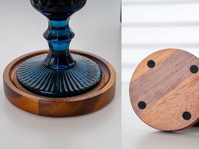 Acacia Wood Cork Coasters with Holder - Image 5