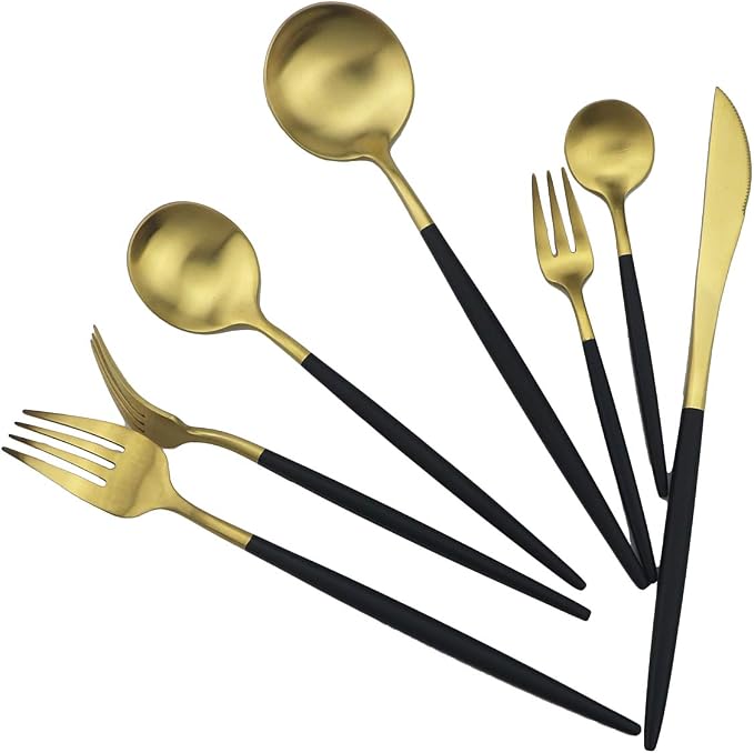 Black Gold Flatware, Royal 4 Piece Matte Black Handle 18/10 Stainless Steel - Image 6