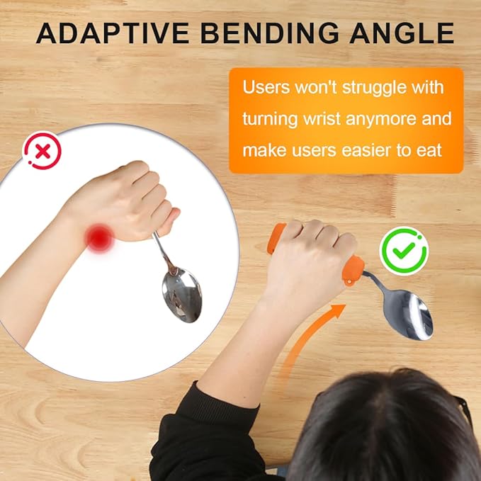 Adaptive Weighted Silverware Utensils Angled Spoon for Hand Tremors Parkinsons,Weighted Utensils with Non-Slip Easy Grip Handles for Independent Eating(Left Hand,Orange,Pack of 1)