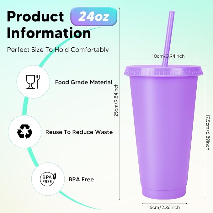 24 Pack Plastic Tumblers with Lids and Straws, Reusable Cups with Lids Plastic - Image 4