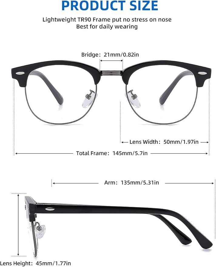 SOAR&EAGLE 3 Pack Blue Light Blocking Glasses,Computer Gaming Glasses,Retro Semi Rimless UV400 Clear Lens Computer Eyewear