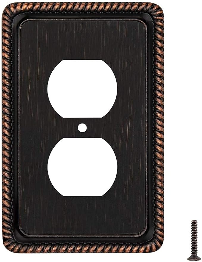 Henne Bery Rope Edge Decorative Wall Plate Switch Plate Outlet Cover (Single Duplex, 2 Pack, Aged Bronze)