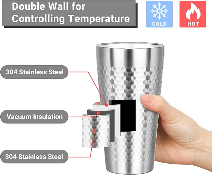 Metal Cup, 19 oz Insulated Tumbler, 4 Pack Double Wall Unbreakable Stackable - Image 3