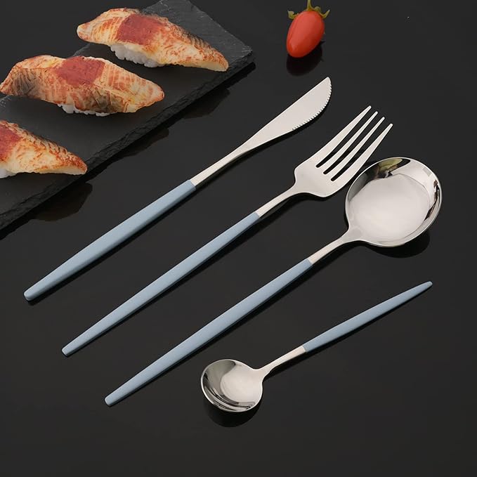 JASHII Flatware Set 24 Piece, Stainless Steel Silverware Set, Macaron Small - Image 3