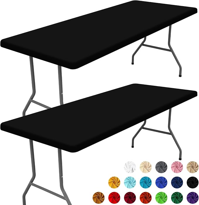 Spandex 4 Foot Rectangle Table Cloth 2 Pack, Elastic Fitted Tablecloths for Picnic, Stretch Washable Patio Table Cover for Outdoor, Camping, Banquet and Parties (Black, 30"x48")