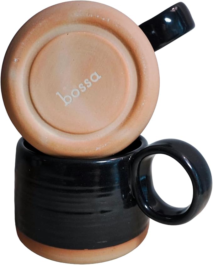 Bossa Stoneware Ceramic Cappuccino Cup 8oz Black Set of 2 | Handcrafted - Image 3