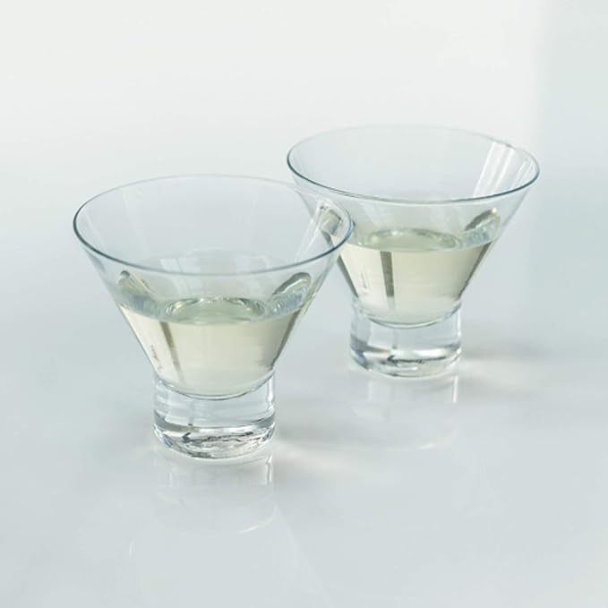 Viski Heavy Base Stemless Martini Glasses Set of 2 - Premium Short Crystal Cocktail Glass Gift Set, 7.5 oz.