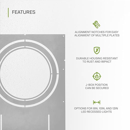 ASD 18 Inch New Construction Mounting Plate with Asymmetric Round Hole - 8/10/12 Inch Flat Steel Rough in Wafer Light Bracket, Shallow LED Recessed Lighting Housing, 6 Pack