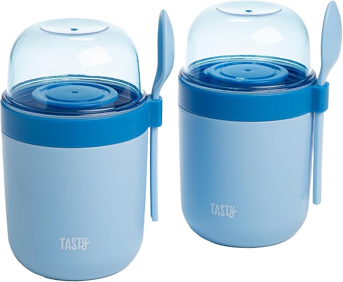 Tasty Travel Snack Cups with Spoons, On-The-Go Snacking, Divided Compartments by Tasty