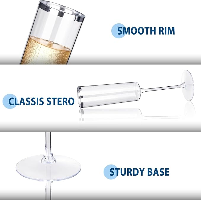 Ciaell 24 Pack Silver Plastic Champagne Flutes - Image 2