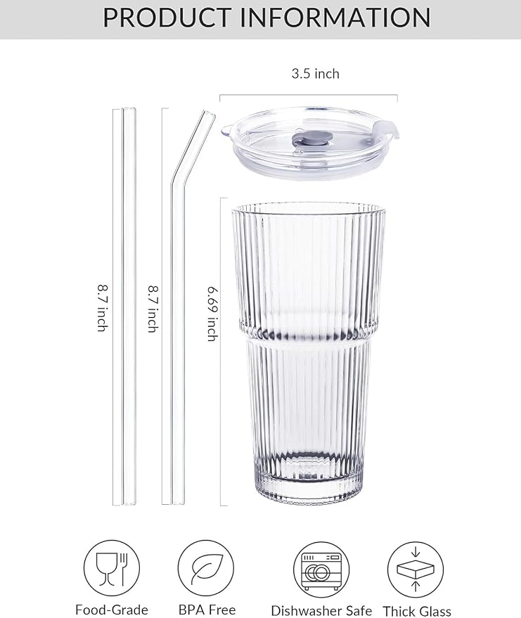 20 oz Glass Tumblers, Iced Coffee Cups - Image 3