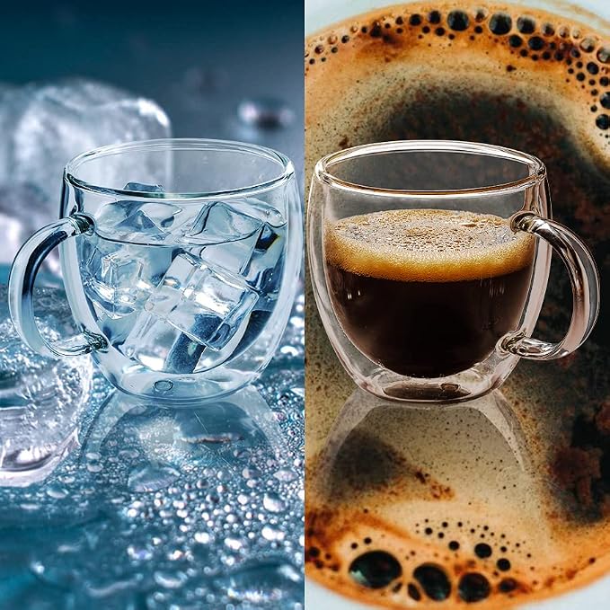 Double Wall Glass Espresso Cups 5oz/150ml, A set of 2, Thermo Insulated - Image 4