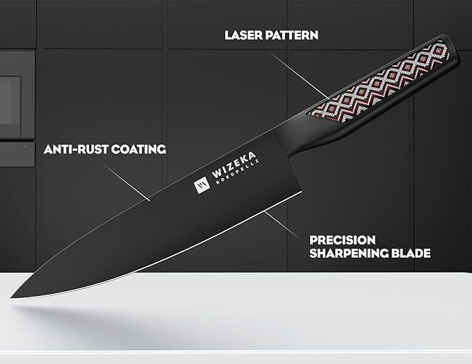 WIZEKA Chef Knife: 8 Inch: Extreme Sharp Kitchen Knife: Full Tang High Carbon Stainless Steel: Chef's knife with Ergonomic Handle with Unique Patterns,Kokopelli Series
