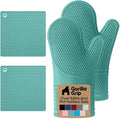 GORILLA GRIP BPA-Free Soft Silicone Oven Mitts and Pot Holders Sets, Heat Resistant Waterproof Cooking Gloves, Thick Cotton Lining, Flexible Gripping for Baking Grilling, Kitchen Trivets, Turquoise