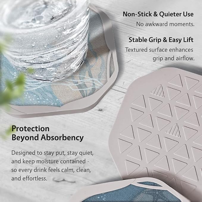 UMIRRO Absorbent Felt & Silicone Coasters Set of 6 - Image 5