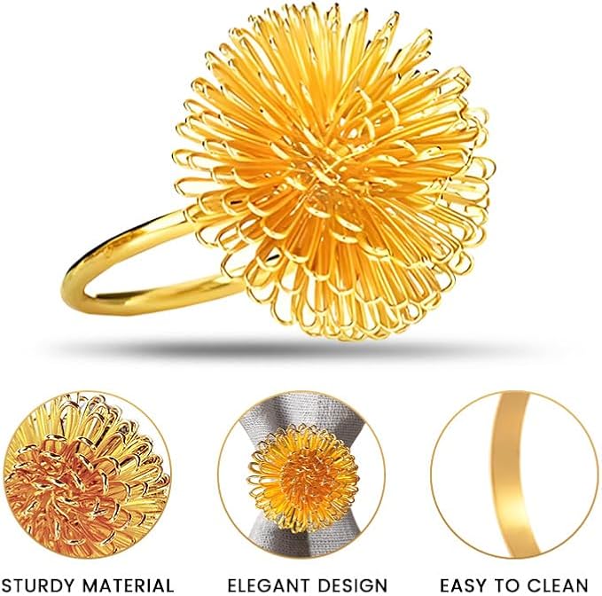 Decozen Set of 16 Gold Napkin Rings in Floral Design, Festive, Table Decor Setting for Holiday, Wedding, Birthday, Kitchen, Home Decor, Housewarming Gift - Thanksgiving & Christmas Gift Decoration
