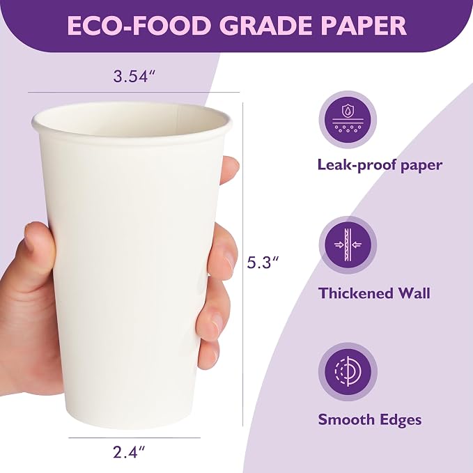 16 oz White Paper Coffee Cups, Disposable Hot Drink Cups - Image 2
