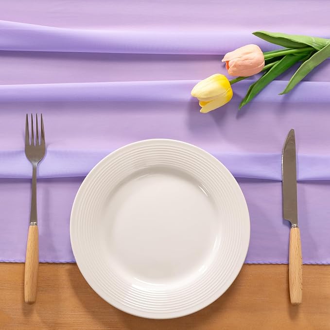 Lilac Chiffon Table Runner Summer Boho Wedding Birthday Party Decor | 10ft - Image 3