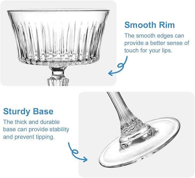 Coupe Glasses Set of 4, 8oz Vintage Coupe Martini Glass, Crystal Cocktail - Image 5