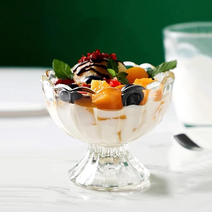 Iced Cream Dessert Bowl，Set of 6，6oz Vintage Glass ware with Heavy Base, Drinking Cup for Sundae, Fruit, Ice Cream, Snack, Condiment (6)