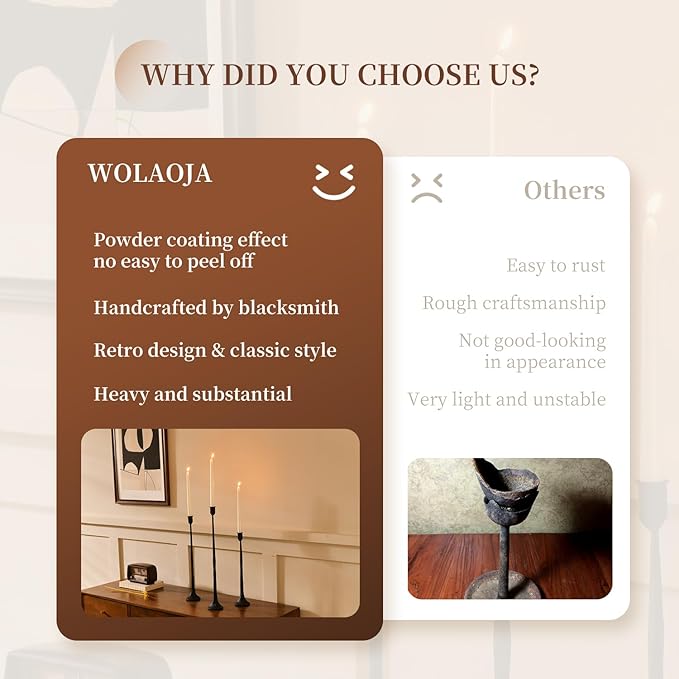 Set of 3 Candle Stick Holders, Iron Black Candlestick Holders, Fits 3/4 inch Fits 3/4 inch Thick Candles, Tapered Candle Holders Tall Set for Dining Table, Wedding, Home Decoration