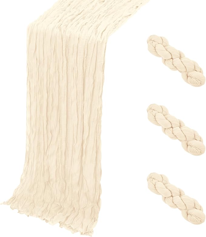 3 Pack Ivory Cheesecloth Table Runner, 17 x 108 Inch, Gauze Cheese Cloth Table by Yorcari