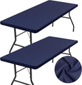homing 2 Pack Rectangle Table Cloth, Elastic Fitted Fabric Tablecloth Fits for 5 Foot Folding Tables, Washable Table Cover for Picnic, Camping, Indoor & Outdoor (Navy Blue, 30" x 60")