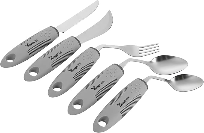 Restaurantware Adaptive Utensils - 1 count Stainless Steel, 9.84 x 5.12 x 1.57 Inches, Ergonomic Eating Aids, Non-Slip Utensil Set for Arthritis, Secure Grip Design, Gray