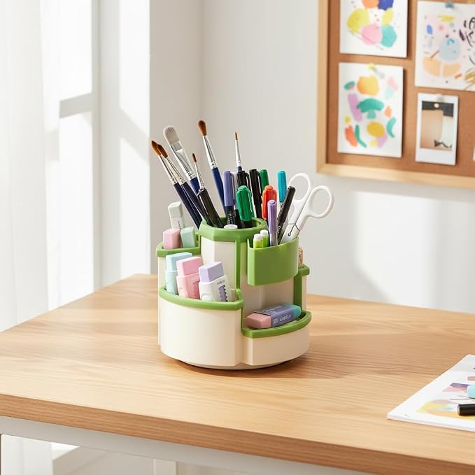 Pencil Holder for Desk Rotating Pen Organizers Green Small Desktop Organizer - Image 8
