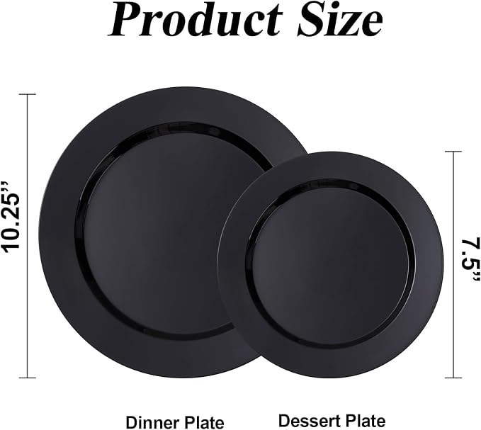 BESTSTAR 100PCS Black Plastic Plates Set | 50 10.25 inch Dinner Plates and 50 - Image 2