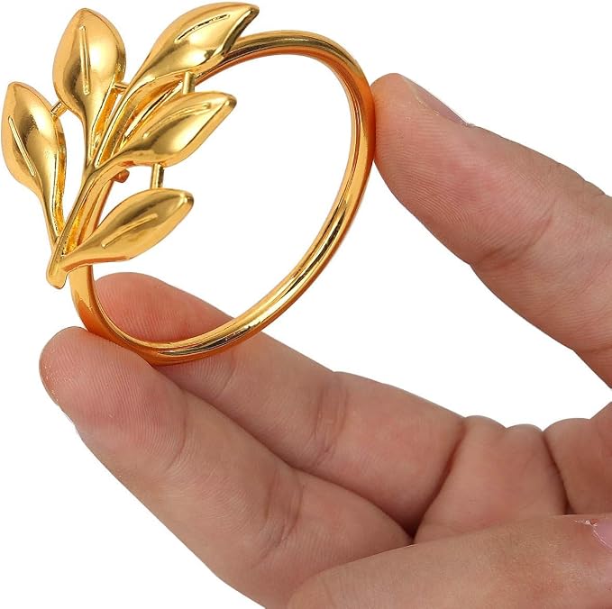 KPOSIYA Set of 50 Leaf Napkin Rings Metal Gold Napkin Holder Table Napkin Rings - Image 4