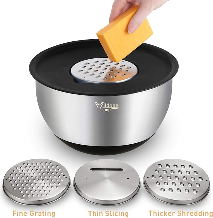 Wildone Mixing Bowls with Airtight Lids Set, with Grater Attachments & Non-Slip - Image 3
