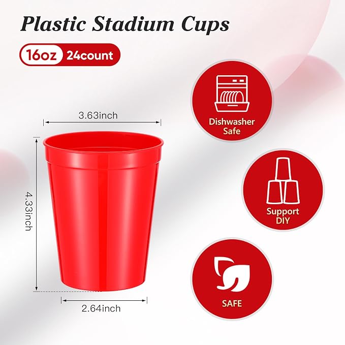 Mifoci 24 Pcs Stadium Plastic Cups Blank Reusable Drink Tumblers Bulk Stackable - Image 2